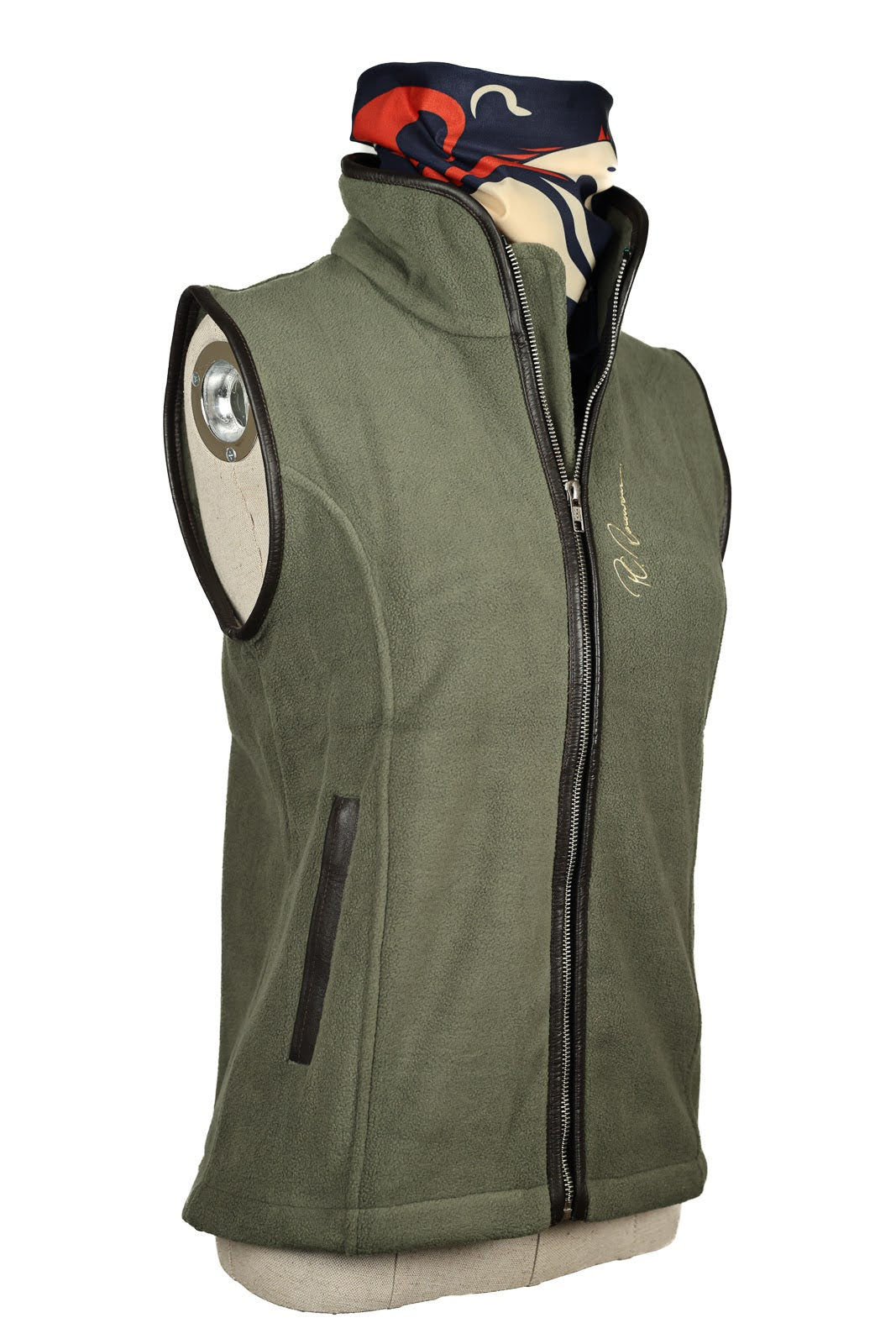Paddock Fleece Waistcoat Green/ Faux Leather Trim By Pc Racewear