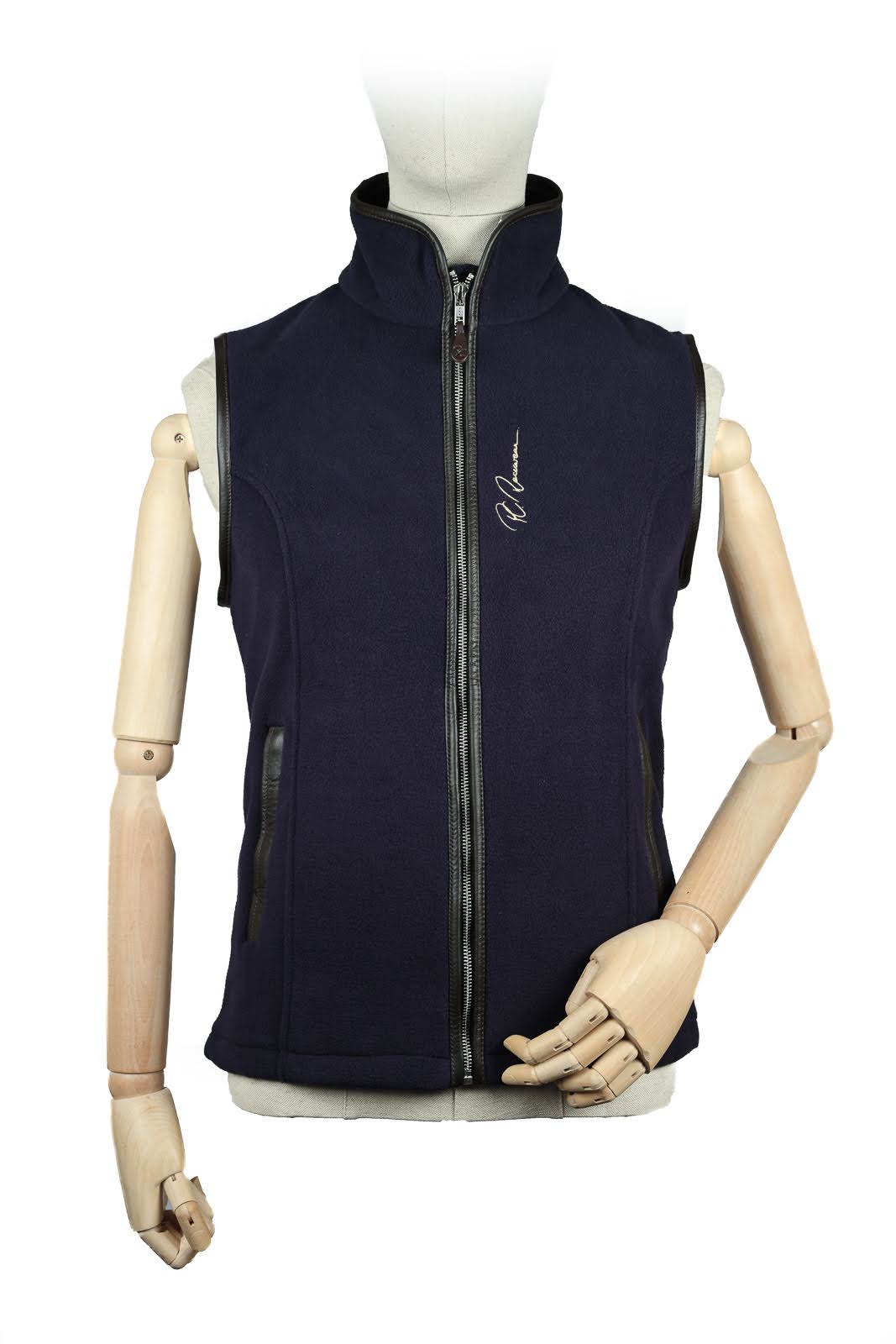 Paddock Fleece Waistcoat Navy/ Faux Leather Trim By Pc Racewear