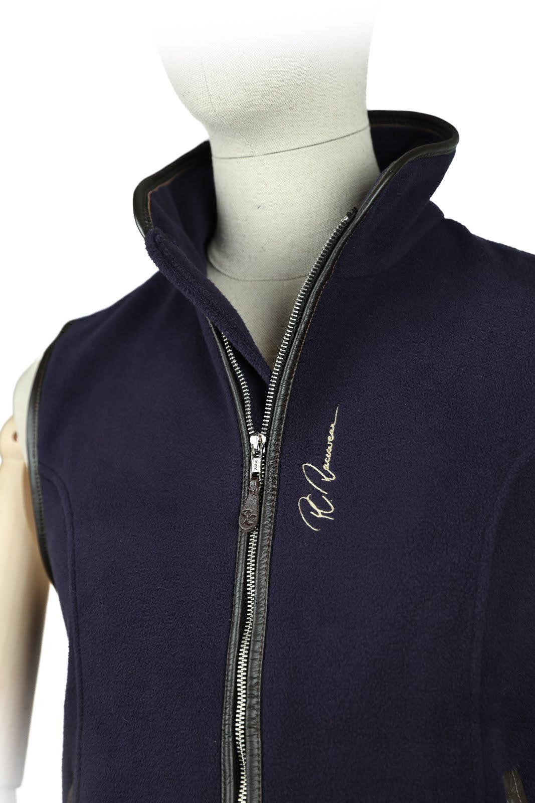 Paddock Fleece Waistcoat Navy/ Faux Leather Trim By Pc Racewear