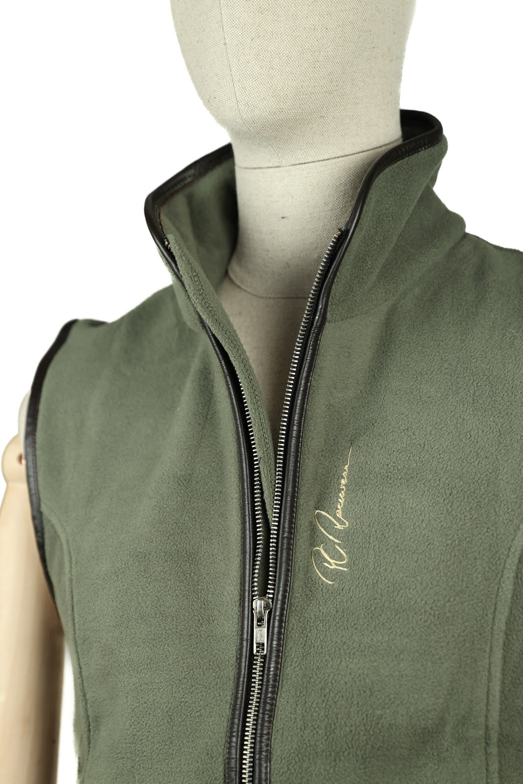 Paddock Fleece Waistcoat Green/ Faux Leather Trim By Pc Racewear