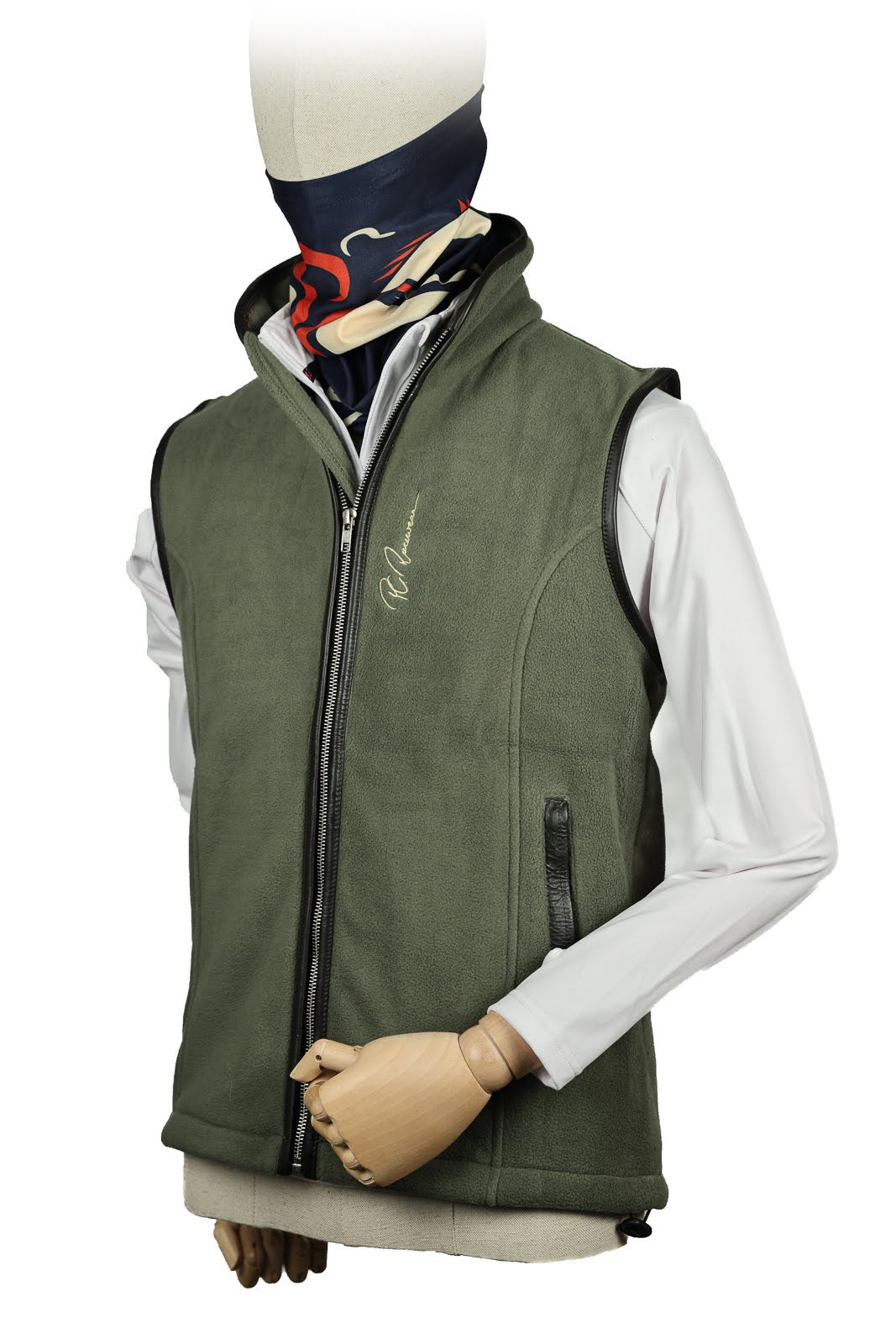 Paddock Fleece Waistcoat Green/ Faux Leather Trim By Pc Racewear