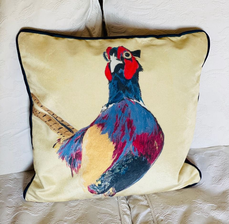 Phil the Pheasant Velvet Cushion Cover