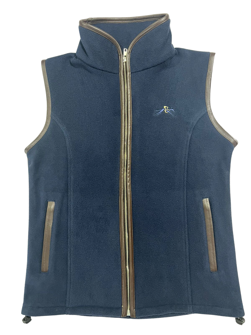 Paddock Fleece Waistcoat Navy/ Faux Leather Trim By Pc Racewear