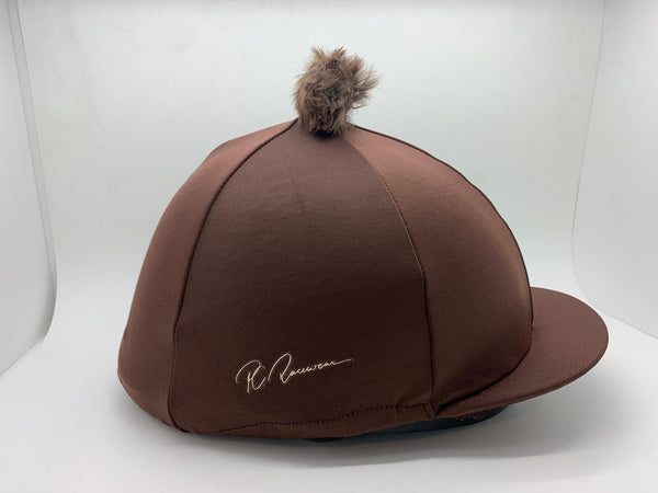 Lycra Hat Silk With Bobble Chocolate Brown By Pc Racewear