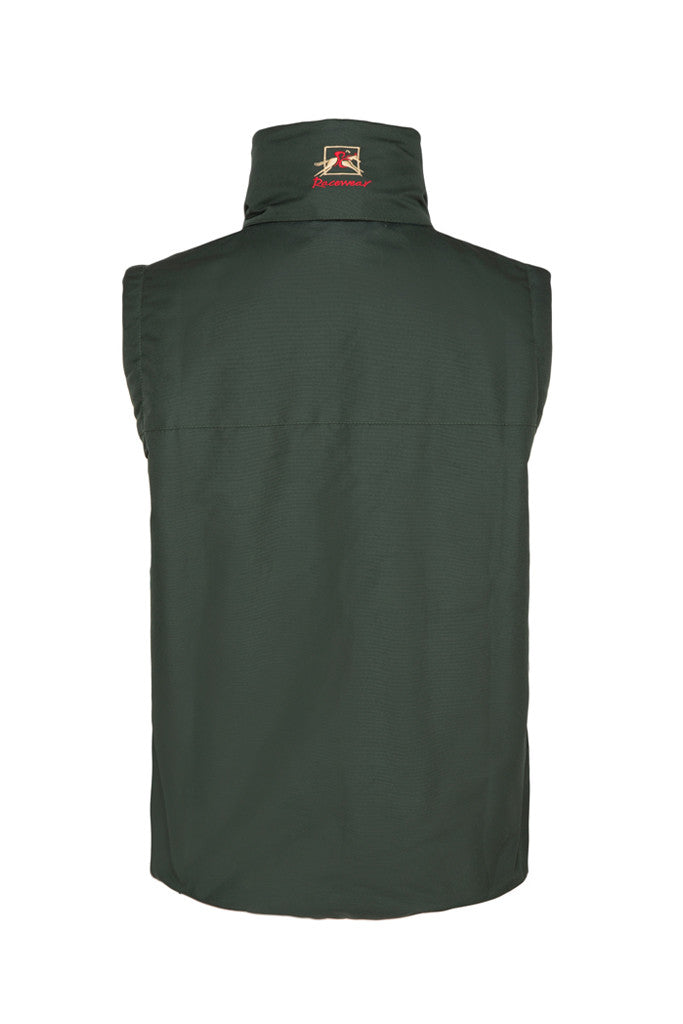 Paul Carberry PC Racewear Warmer Fleece Sleeveless Horse Riding Gilet With Hood Water Resistant Green Back