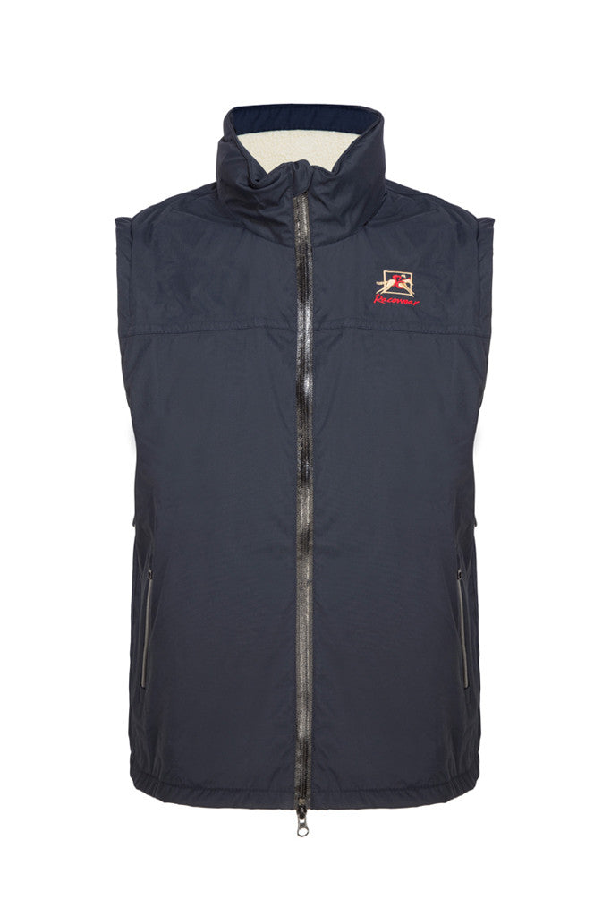 Paul Carberry PC Racewear Warmer - Children's Fleece Sleeveless Horse Riding Gilet With Hood Water Resistant - Navy