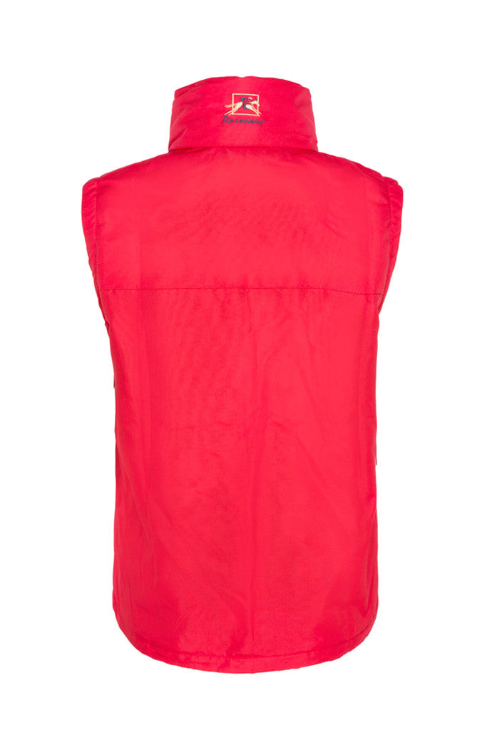 Paul Carberry PC Racewear Warmer - Childrens Fleece Sleeveless Horse Riding Gilet With Hood Water Resistant - Red Back