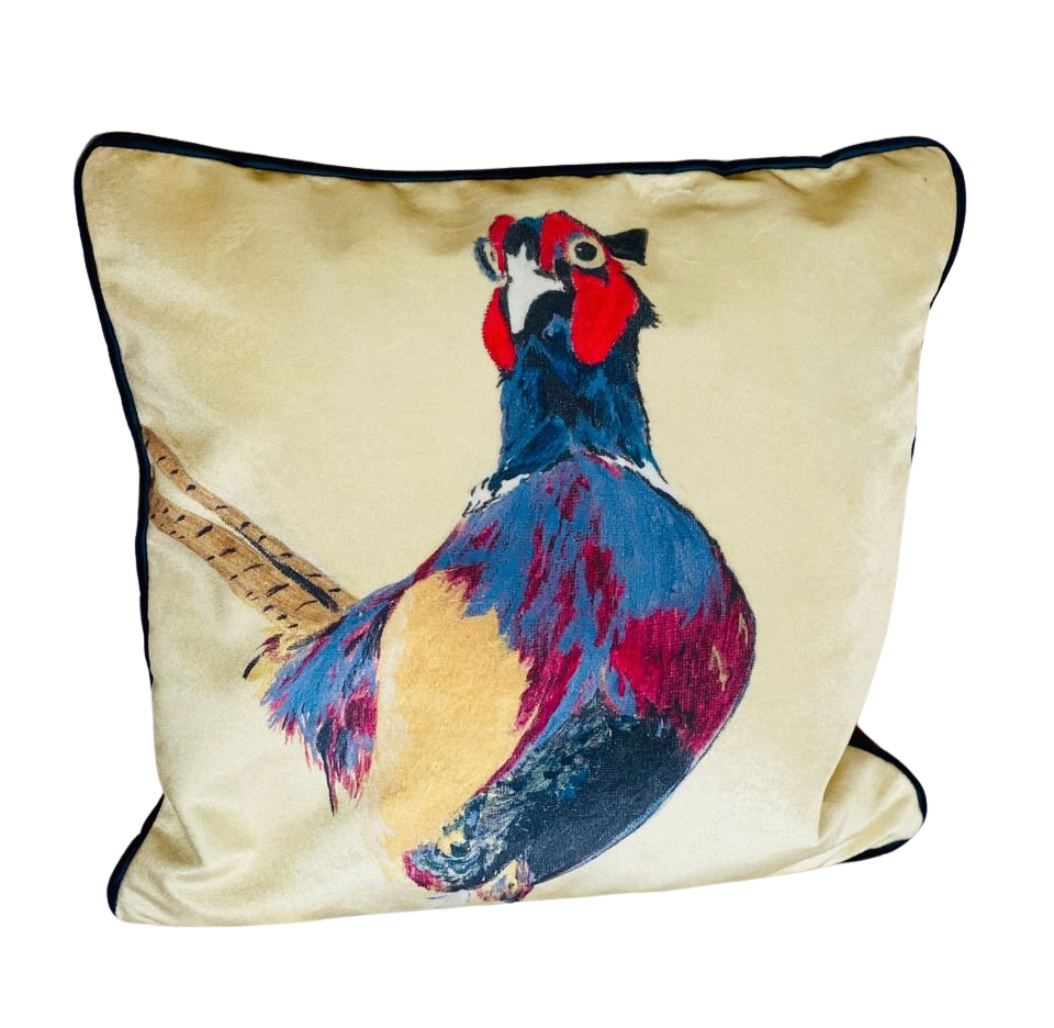 Phil the Pheasant Velvet Cushion Cover