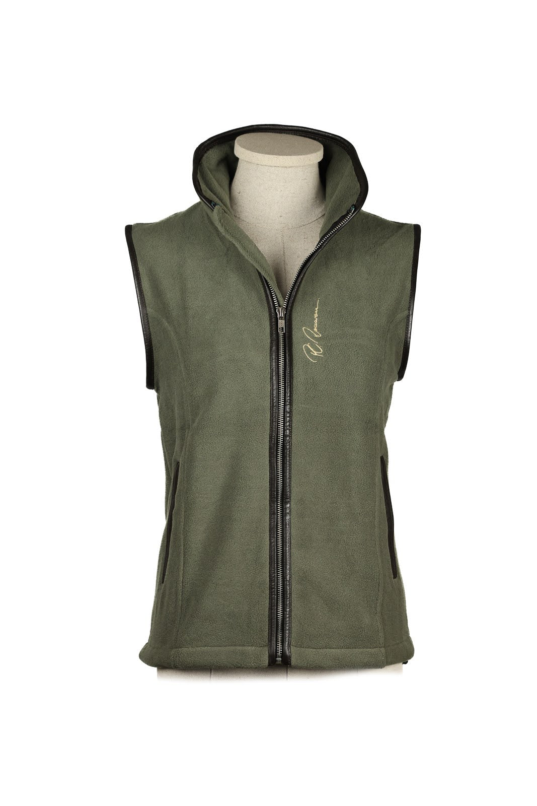 Paddock Fleece Waistcoat Green/ Faux Leather Trim By Pc Racewear