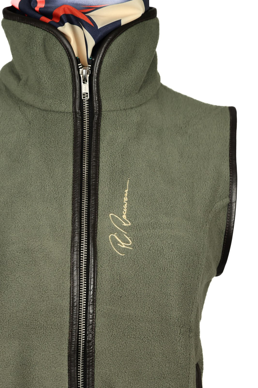 Paddock Fleece Waistcoat Green/ Faux Leather Trim By Pc Racewear