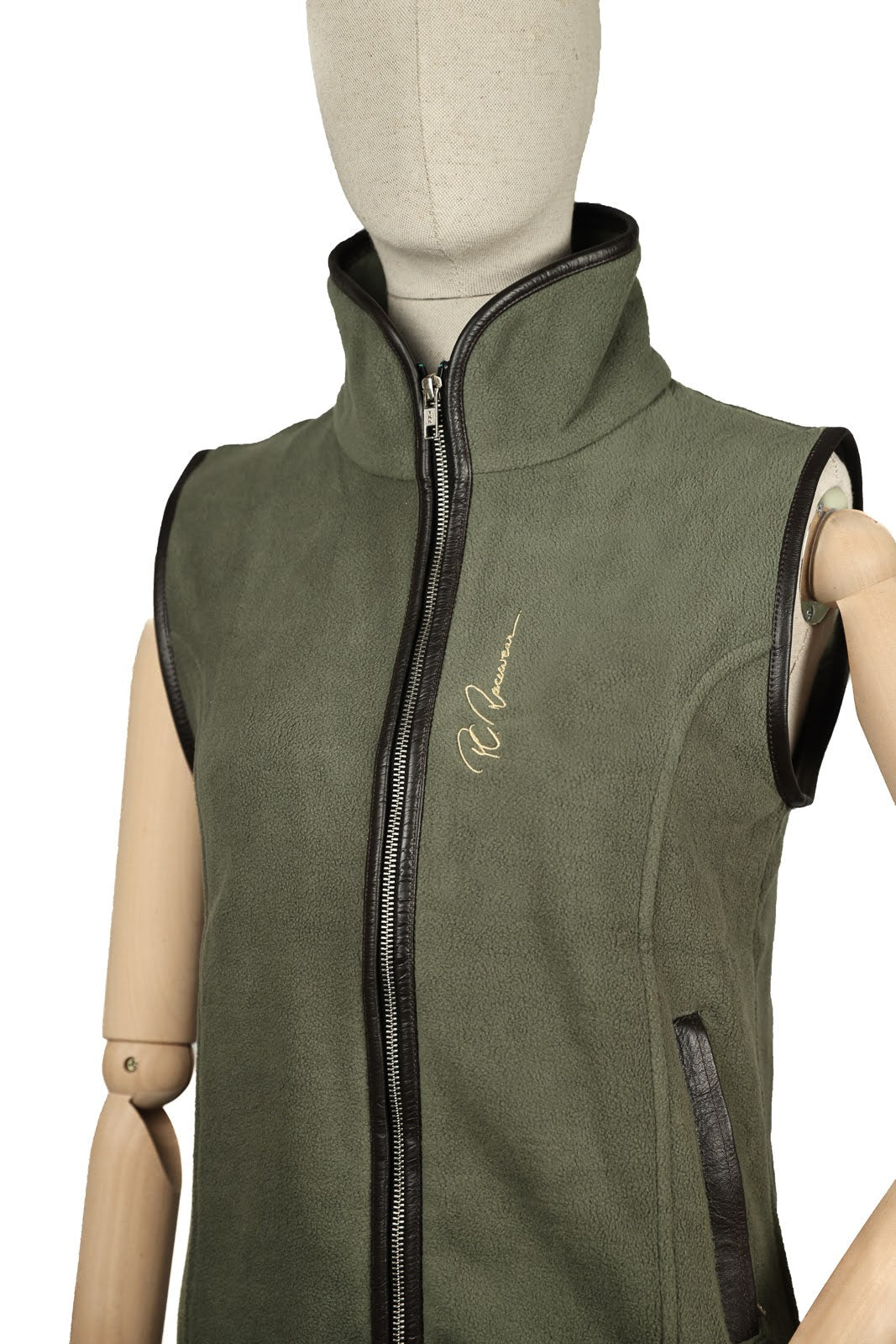 Paddock Fleece Waistcoat Green/ Faux Leather Trim By Pc Racewear