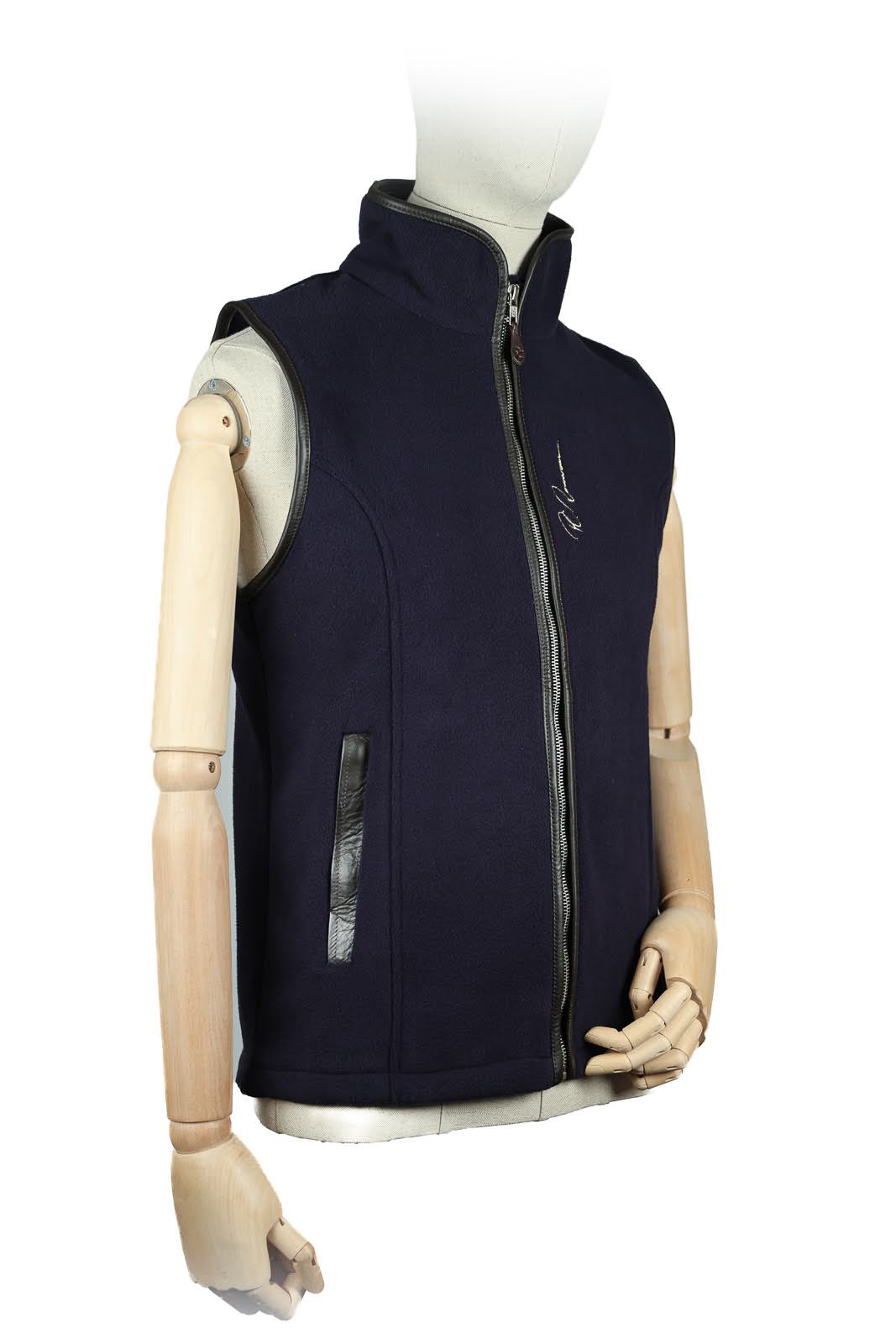 Paddock Fleece Waistcoat Navy/ Faux Leather Trim By Pc Racewear
