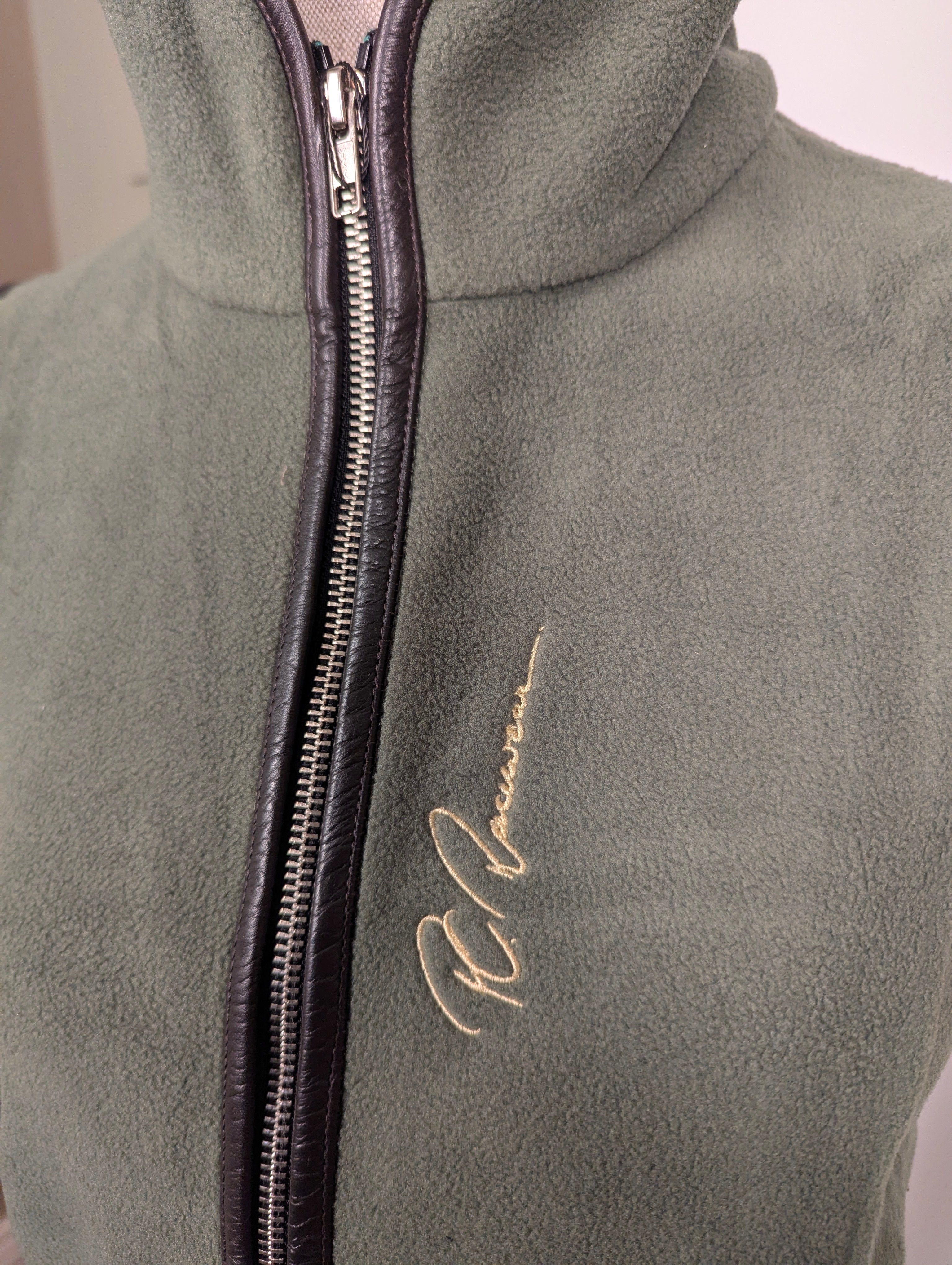 Paddock Fleece Waistcoat Green/ Faux Leather Trim By Pc Racewear