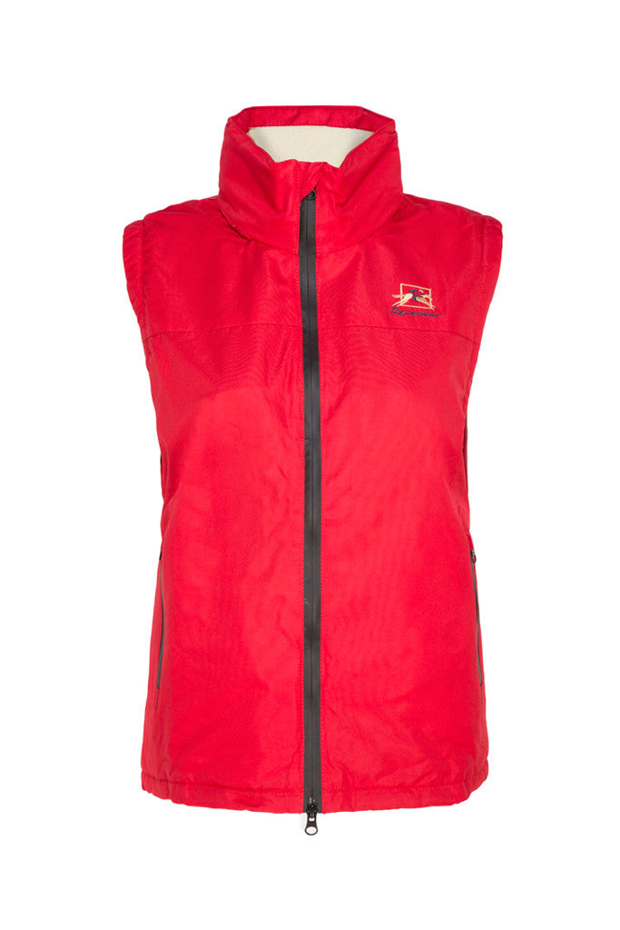 Paul Carberry PC Racewear Warmer - Childrens Fleece Sleeveless Horse Riding Gilet With Hood Water Resistant - Red